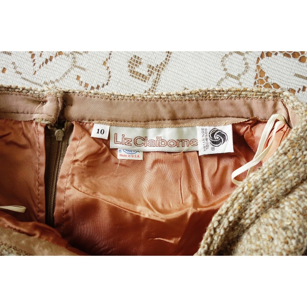 Vintage 80s Tan Tweed Midi Pencil Skirt est. S - Picture 3 of 3